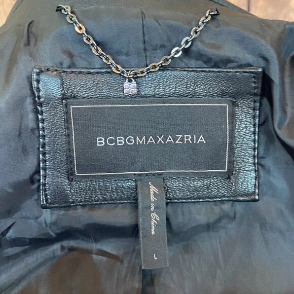 Vintage BCBG Black Leather Women's Moto Jacket Sz L - Picture 9 of 15